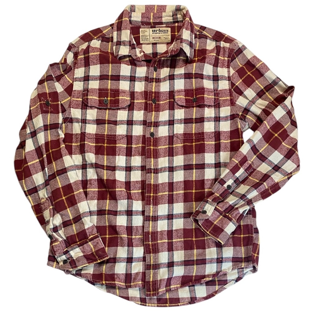 Urban Pipeline Men’s Red Yellow White Plaid Flannel Shirt Sz M